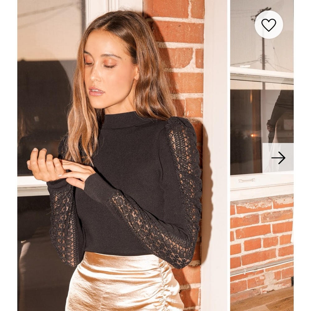 Lulus Lace Puff Sleve Black Sweater